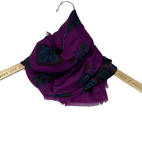 Bohemian Purple Plum Square Blanket Scarf Blue 30.5" by 30.5" Boho Print Fringe - Picture 3 of 9